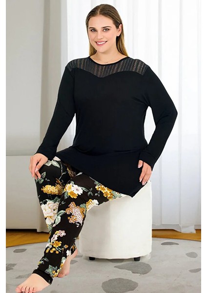 Lady Çiçekli Yumuşacık Pijama ve Uzun Kollu Dantelli Omuz Üst Viskon Kumaş Pijama Takımı fiyatları