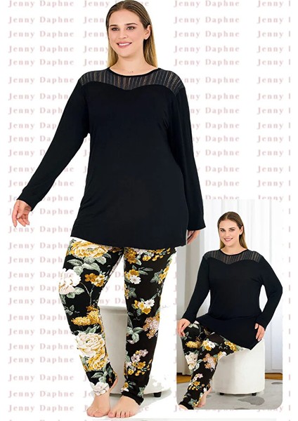 Lady Çiçekli Yumuşacık Pijama ve Uzun Kollu Dantelli Omuz Üst Viskon Kumaş Pijama Takımı modelleri