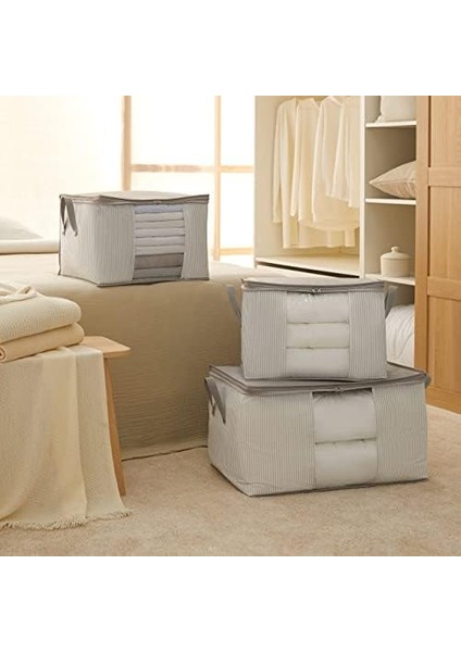 Textile 3&apos;lü Pvc Pencereli Stuff & Things Gri Çizgili Hurç Set modelleri