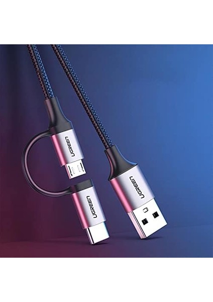 2&apos;si 1 Arada Örgülü Type-C Micro USB Şarj ve Data Kablosu 1 Metre modelleri