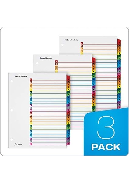 A-Z Sekme Ayırıcılar, 3 Halkalı Klasör Için, Özelleştirilebilir Içindekiler Sayfası, Çok Renkli A-Z Sekmeleri, 3 Set (63218) fiyatları