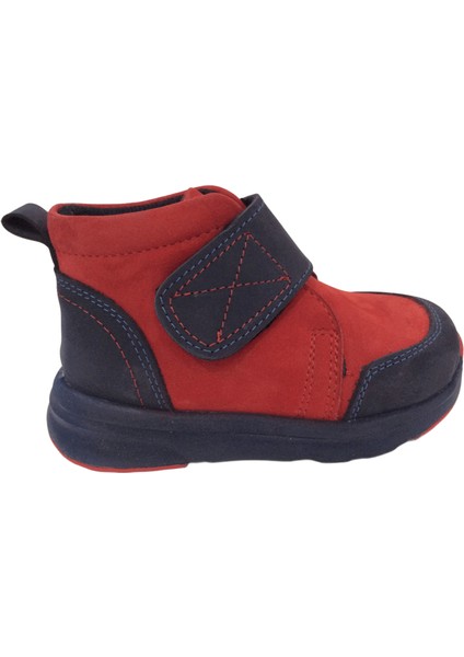 1001 Ridente Lacivert Kırmızı (Süet) Bebe Erkek Çocuk Bot % 100 Deri Kalın Tek Cırtlı