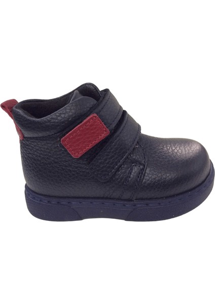 1001 Ridente K.lacivert-Kırmızı Bebe Erkek Çocuk Bot % 100 Deri Cırtlı