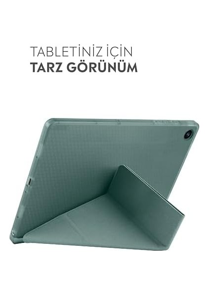 ile Uyumlu Kalem Bölmeli Trifolding Cover Tablet Kılıf Katlanabilir Standlı Otomatik Uyku Modlu Darbe Emici Ince Tasarım (Yeşil, Galaxy Tab A9 Plus X210) fiyatları
