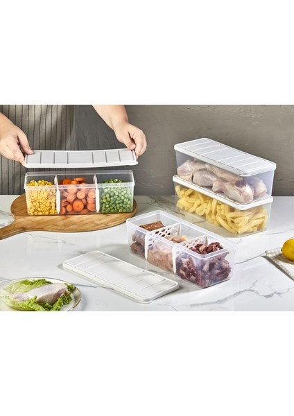 Bölmeli 4&apos;lü Nora Saklama Kabı 2 Lt Açık Gri