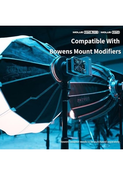 Molus X60 Combo Cob LED Video Işığı 60W Iki Renkli 2700-6500K Difüzörlü App Kontrolünü Destekler Bir Pil fiyatları