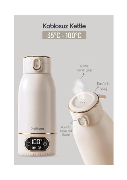 Go Smart Taşınabilir Şarjlı Çelik Su Isıtıcı Kablosuz Kettle (35-100 C°) 500 ml DGT-102 fiyatları