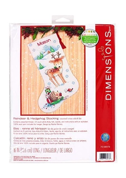 Kanaviçe "ren Geyiği ve Kirpi" Kişiselleştirilmiş Çorap Seti, Beyaz 14 Adet Aida, 40 cm fiyatları