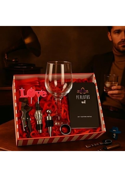 Premium Kutulu Şarap Kadeh Bardağı Tirbüşon Seti Mum Şarap Tadım Defteri Yılbaşı Hediyesi fiyatları