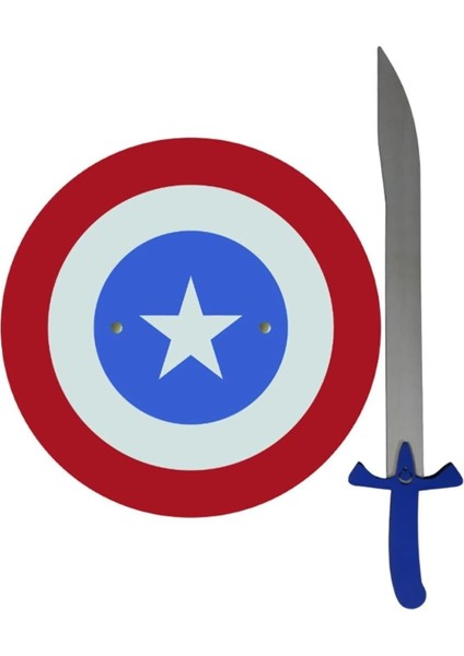 Ahşap Oyuncak Silah Seti 2&apos;li, Kaptan Kalkan + Mavi Kılıç ETİCSET031B