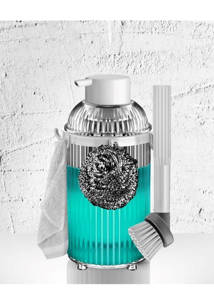 Haus Mutfak Bulaşık Temizlik Seti Havlu Askısı Fırça Sabunluk Füme 3369