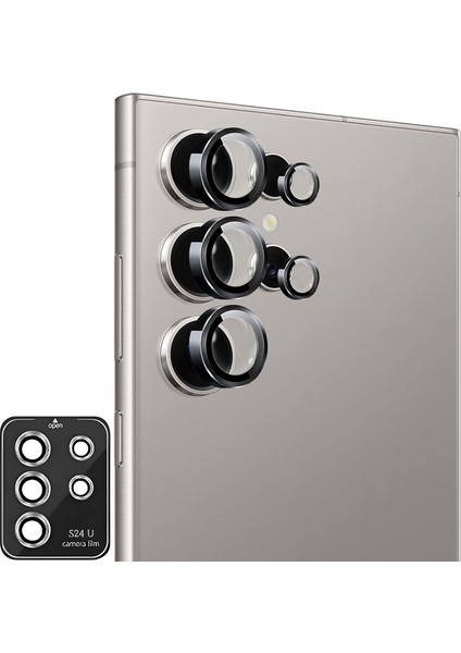 S24 Ultra Için Otomatik Hizalama Aparatlı Kamera Lens 9h Safir Cam Görüntüyü Bozmayan Çizilme ve Düşmeye Karşı Koruyan Alaşım Çerçeveli Lens Kiti (Siyah)