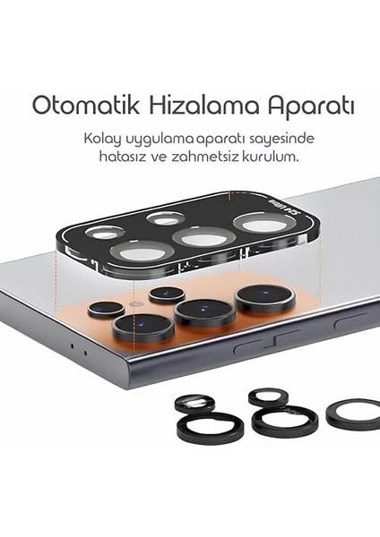 S24 Ultra Için Otomatik Hizalama Aparatlı Kamera Lens 9h Safir Cam Görüntüyü Bozmayan Çizilme ve Düşmeye Karşı Koruyan Alaşım Çerçeveli Lens Kiti (Siyah) fiyatları