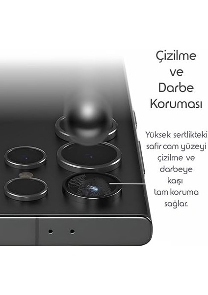 S24 Ultra Için Otomatik Hizalama Aparatlı Kamera Lens 9h Safir Cam Görüntüyü Bozmayan Çizilme ve Düşmeye Karşı Koruyan Alaşım Çerçeveli Lens Kiti (Siyah) modelleri