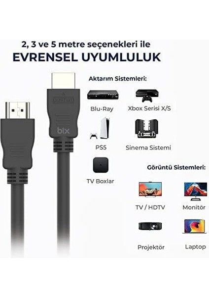 NHD02 4K@60Hz Yüksek Hızlı HDMI & Ethernet Kablosu, 18GBPS Veri Aktarım Hızı, HDMI 2.0, Full Hd 3D Ready Teknolojisi, Pvc Kaplama, Bilgisayar Monitörü, UHD Tv, Ps5, Ps4 Uyumlu 2 Metre Kablo modelleri