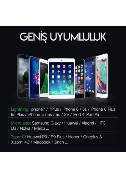 3&apos;ü 1 Arada Örgülü Type-C Micro USB Şarj Kablosu Gümüş 1.5 Metre modelleri