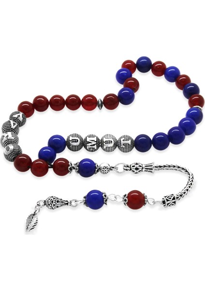 925 Ayar Gümüş Püsküllü Küre Kesim Isme Özel Yazılı Bordo Mavi Jade Doğaltaş Taraftar Tesbih