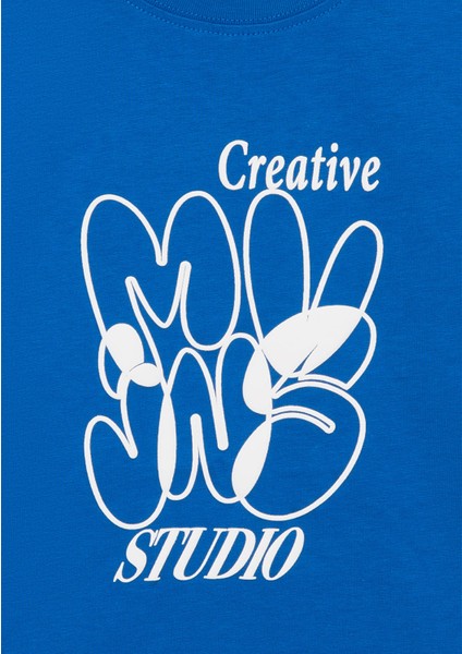 Mvjns Baskılı Crop Mavi Tişört 7610275-70910