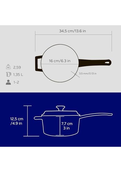 Döküm Yuvarlak Sos Tenceresi Metal Saplı 16 Cm, Mavi modelleri