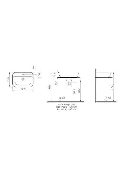 Geo 7426B083-0001 Dikdörtgen Çanak Lavabo, 60 Cm, Mat Siyah fiyatları