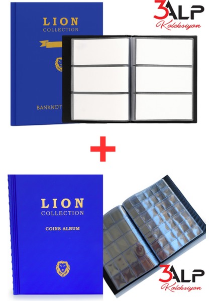 Lion Büyük Albüm SET-120 Li Kağıt Para ve 372 Li Madeni Açık Paralar Için Albüm (2’li Set)