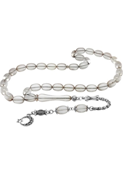 Kararmaz Metal Arnavut Zincir Püsküllü Sülün Imame Beyzi Kesim Şeffaf Beyaz Katalin Tesbih