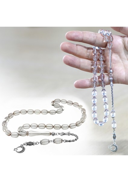 Kararmaz Metal Arnavut Zincir Püsküllü Sülün Imame Beyzi Kesim Şeffaf Beyaz Katalin Tesbih fiyatları