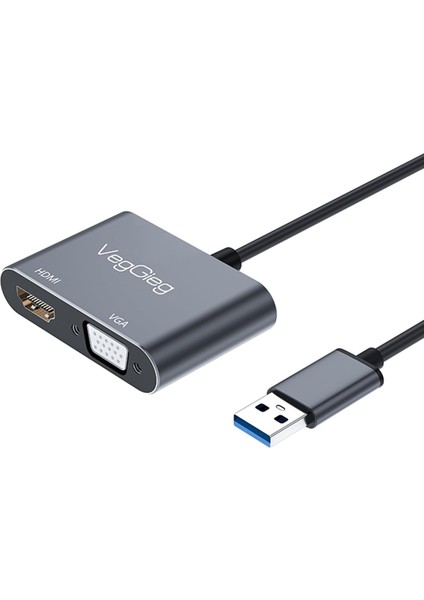 Usb-A To 4K 30Hz HDMI ve 1080P 60Hz VGA Görüntü Çevirici Kablo
