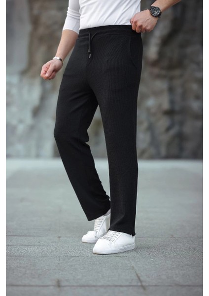 Erkek Paça Yırtmaçlı Burgu Selanik Dokulu Jogger Buggy Pantalon Rahat Kalıp - Siyah modelleri