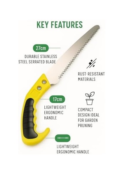 Budama Testeresi, 27 cm Paslanmaz Çelik Dişli Bıçak, 17 cm Ergonomik Saplı, Ağaç Dalları ve Bahçe Budama Işleri Için El Testeresi, Hafif ve Dayanıklı Yapı modelleri
