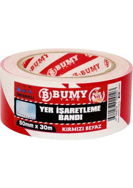 Yer Işaretleme Bandı Kırmızı - Beyaz / 50 mm x 30 mt