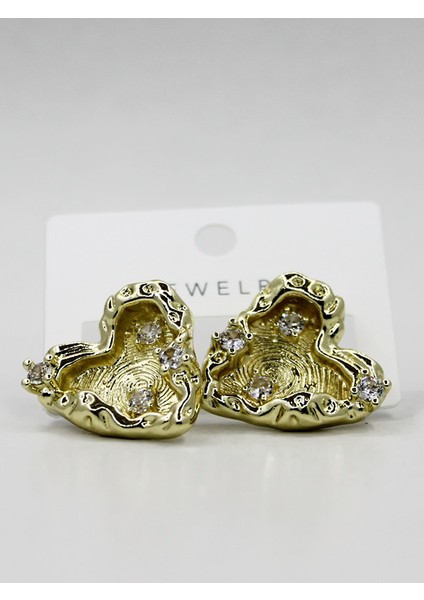 Heykelsi Dokulu Asimetrik Kalp Zirkon Küpe (Melted Heart)