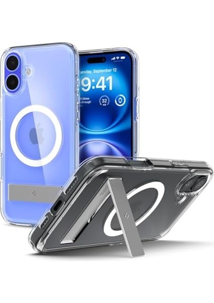 16 Plus ile Uyumlu Ince Magsafe Kılıf Ultra Hybrid S Metal Stand&apos;lı Sararma Karşıtı Duraclear Hava Kanalı Teknolojisi Askeri Sınıf Koruma Magfit Crystal Clear Şeffaf Kapak - ACS08082 modelleri