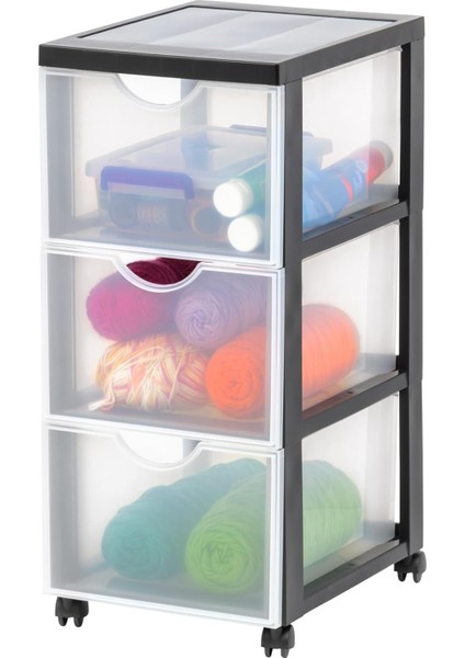 Ohyama Saklama Kulesi, Saklama Kulesi, Çok Fonksiyonlu Plastik Saklama Kulesi, Tekerlekli ve Çekmeceli Kule, 3 x 15 L, Ergonomik Açıklık, Ev, Ofis - DDDC-303 - Siyah