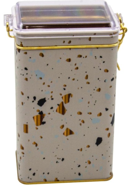 Terrazzo Cream Desenli Dikdörtgen Metal Saklama Kabı 8X10 cm (Terrazzo Cream)