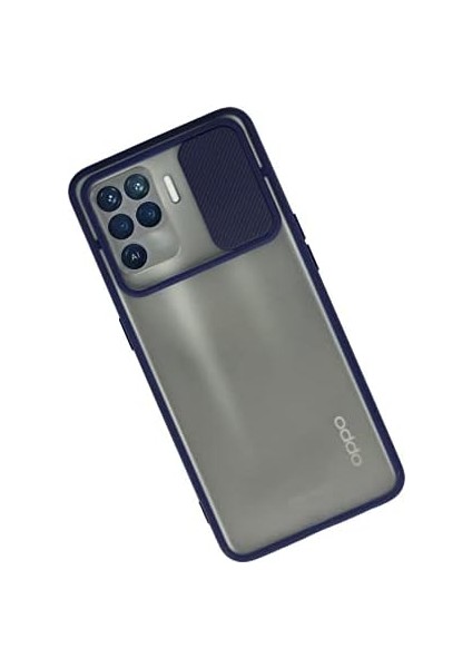 Oppo Reno 5 Lite Kılıf Lens Sürgülü Mat Silikon - Lacivert modelleri