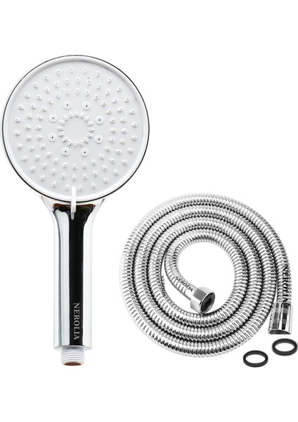 Lüks Duş Seti - 5 Farklı Püskürtmeli Duş Başlığı + 180 cm Çift Kenetli Ekstra Uzun Paslanmaz Çelik Duş Hortumu Spirali (Kıvrışma Önleyici Sistem)