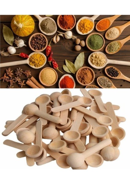 12 Adet Ahşap - Ölçek Kaşığı - Ahşap Kaşık 7 cm