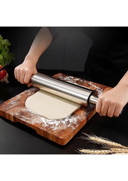 Paslanmaz Çelik Merdane - Hamur Açma Merdanesi | Ergonomik Tutma Saplı | Hijyenik & Temizlik | Hamur ve Kurabiye Için Ideal modelleri