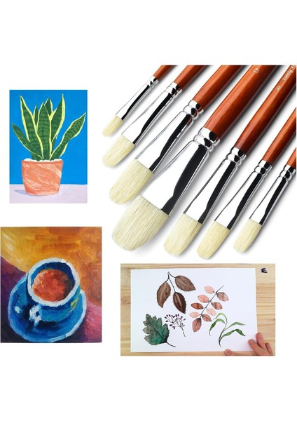 Profesyonel Domuz Kılı Yağlı Fırçası Seti, 7 Parça Uzun Ahşap Saplı Kıl Akrilik Fırçası, Yağlı ve Guaj Için Harika