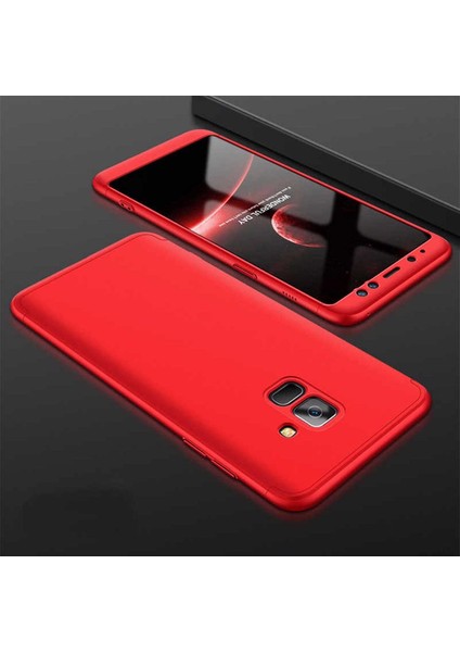 A6 2018 ile Uyumlu Kılıf Dip Ays 3in1 Sert Rubber Kapak Kırmızı