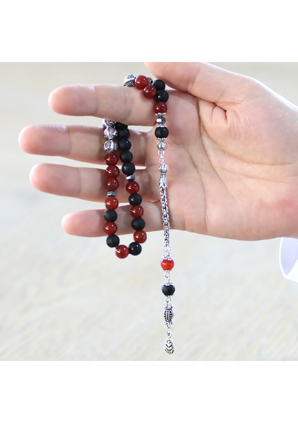 Kararmaz Metal Arnavut Püskül Küre Kesim Isme Özel Kırmızı Siyah Oniks Akik Doğaltaş Taraftar Tesbih fırsatları