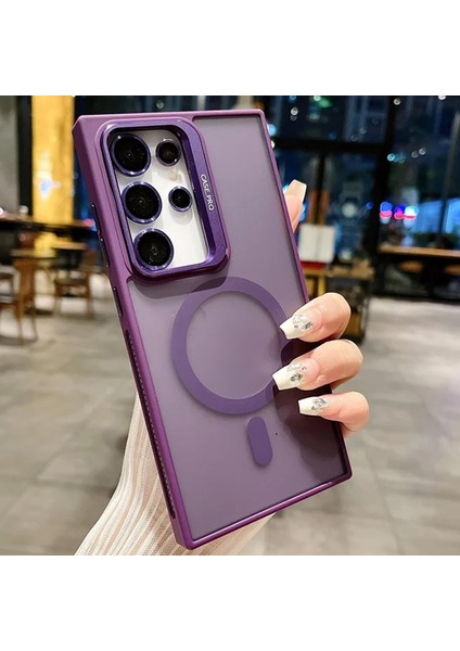 S24 Ultra ile Uyumlu Kamera Lens Aparatlı Olabilen ile Uyumlu Kamera Korumalı Şeffaf Full Telefon Kılıfı (Derin Mor, S24 Ultra)