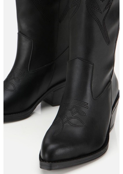 Kadın Siyah Işlemeli Kalın Topuklu Çizme indirimleri