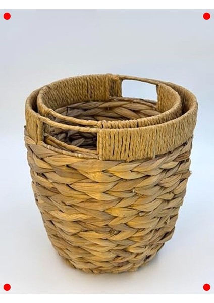 2'li Doğal El Örgüsü Hasır Saksı Kılıfı Çiçeklik