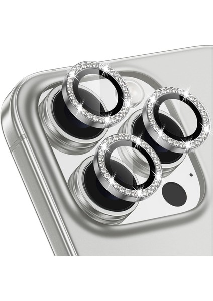 16 Pro/ 16 Pro Max Taşlı Lens Premium Kalite ve Görünüm Gümüş