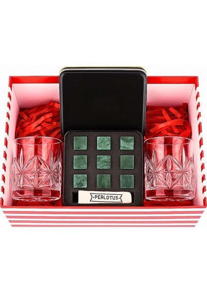 Adet Yeşil Viski Taşı ve 2 Adet Viski Bardağı Seti Kutulu Babalar Günü Hediyesi