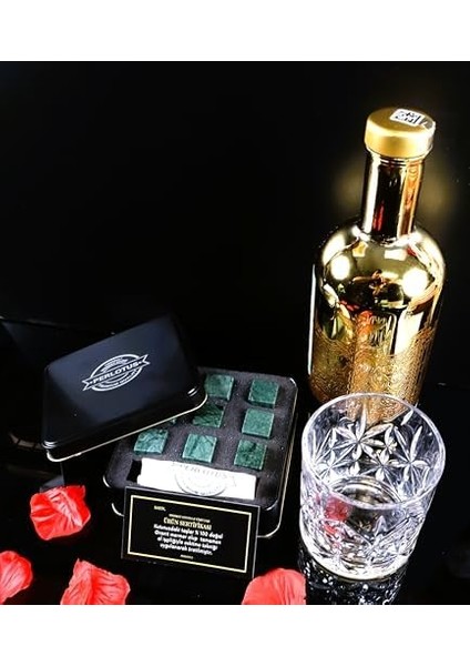 Adet Yeşil Viski Taşı ve 2 Adet Viski Bardağı Seti Kutulu Babalar Günü Hediyesi modelleri