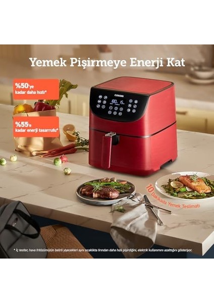 5.5 L Yağsız Fritöz, 11 Programlı Hava Fritözü, Ispanyolca 100 Tarif, Tutma Fonksiyonlu, LED Dokunmatik Ekran, Zamanlayıcı, 1700 W, Kırmızı fiyatları