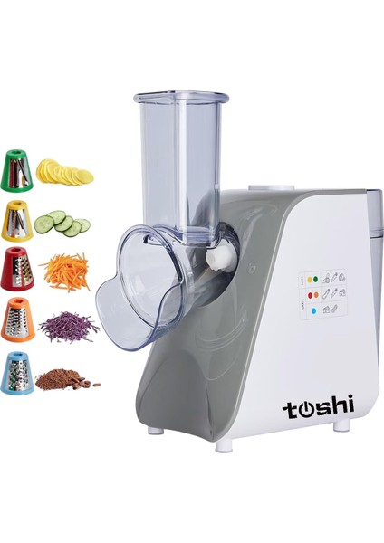 5 Başlıklı Elektrikli Çok Fonksiyonlu Sebze ve Meyve Doğrayıcı Rende - Rondo -Gri